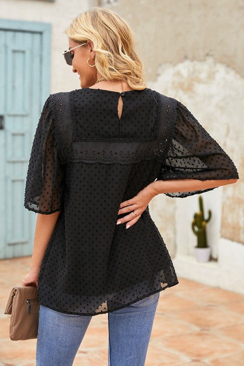 Flutter Sleeves Sheer Textured Babydoll Top